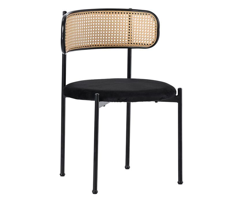 Lot De 4 Chaises Pour Cuisine Et Salon 51x51x75cm, En Velours Et Rotin, Noire