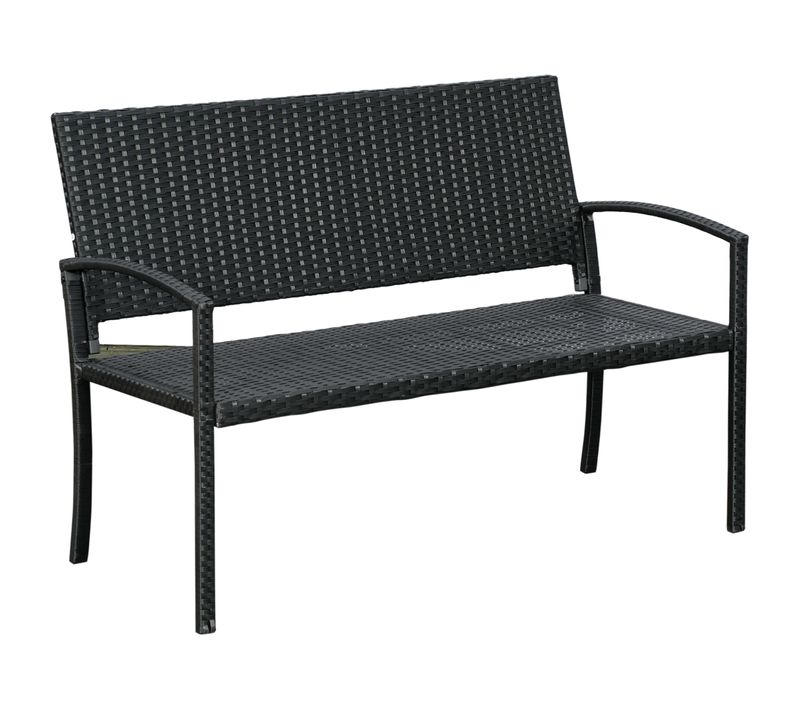 Banc De Jardin En Polyrotin 2 Places Pour Jardin Et Terrasse, 122 X 60 X 85 Cm , Noir