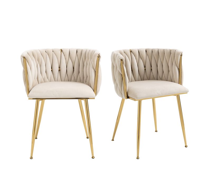 Fauteuil Moderne En Velours, Lot De 2, 55x50x74cm, Coussins Tissés à La Main, Ivoire