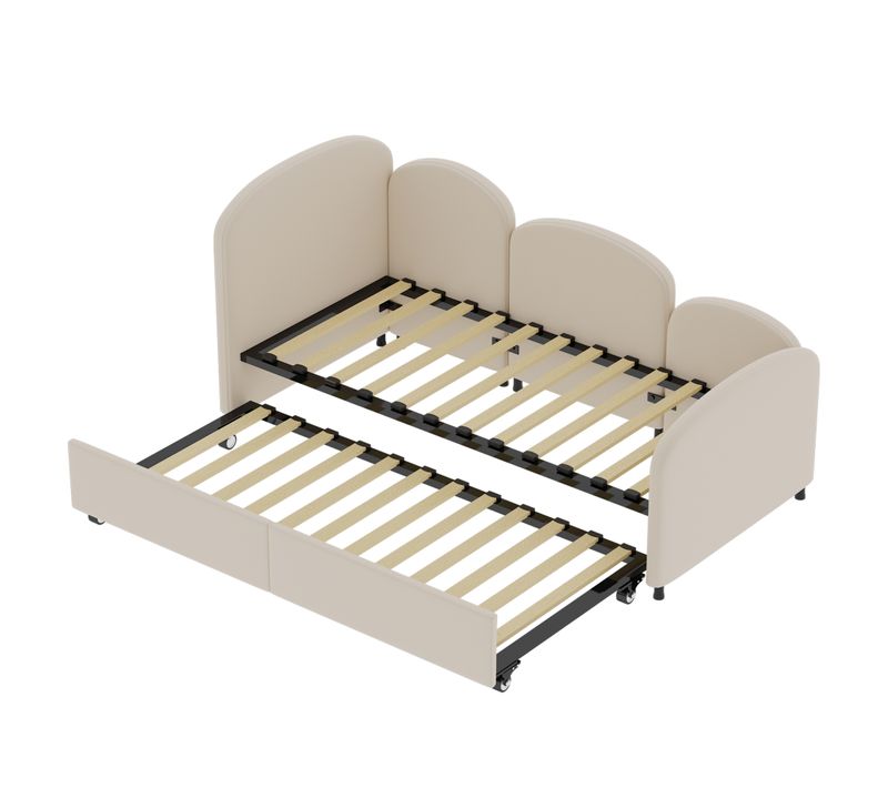 Lit Banquette Enfant 90x200 Cm Avec Tiroir, Forme Fleur, Velours, Cadre Bois, Beige Moderne