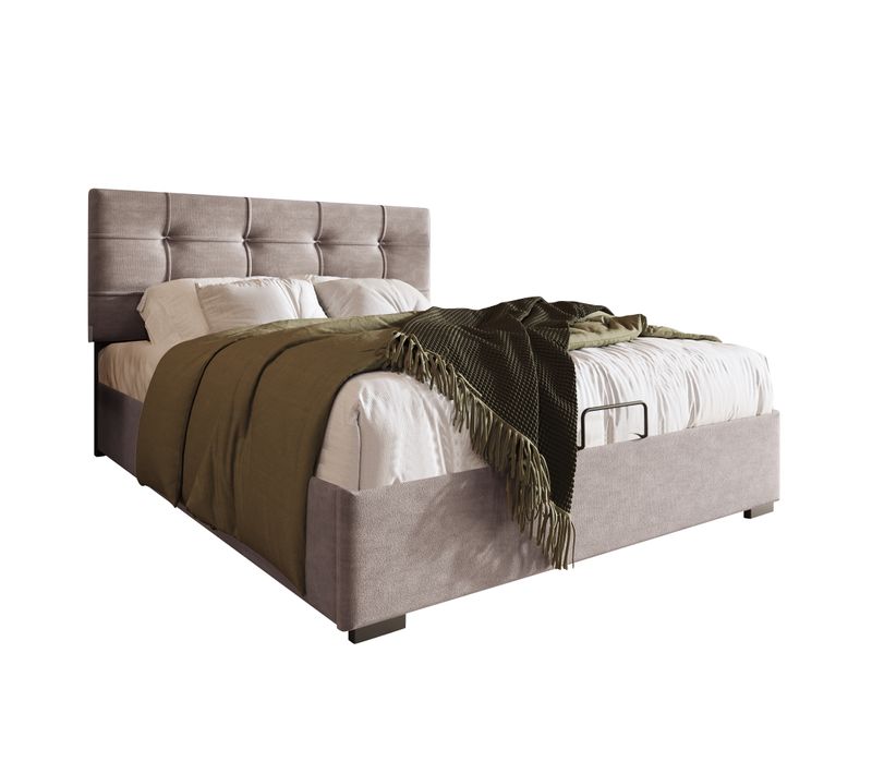 Lit Coffre 90x200 Cm En Velours Gris, Tête De Lit Réglable, Sommier Métal Et Rangement