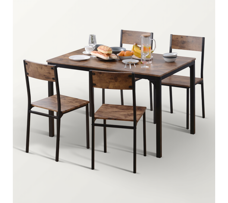 Ensemble De Salon, Salle à Manger, Ensemble Table Et Assise Avec 4 Chaises, Marron Vintage