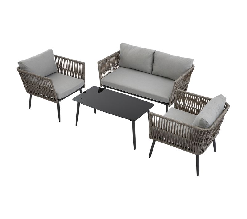 Ensemble De Canapés D'extérieur, salon de jardin, 4 Places, 1 Table Basse, Gris