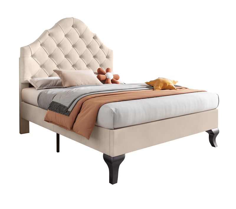 Lit Enfant 90x200 Cm En Velours Beige, Tête De Lit Réglable, Sommier à Lattes