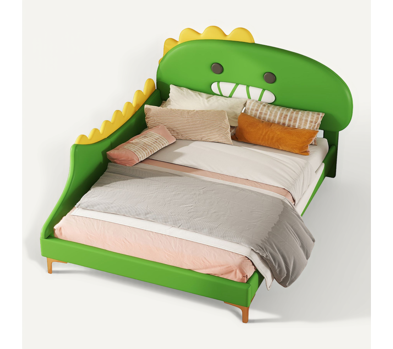 Lit Enfant 140x200 Cm Forme Dinosaure Cartoon – Pu Robuste – Gris