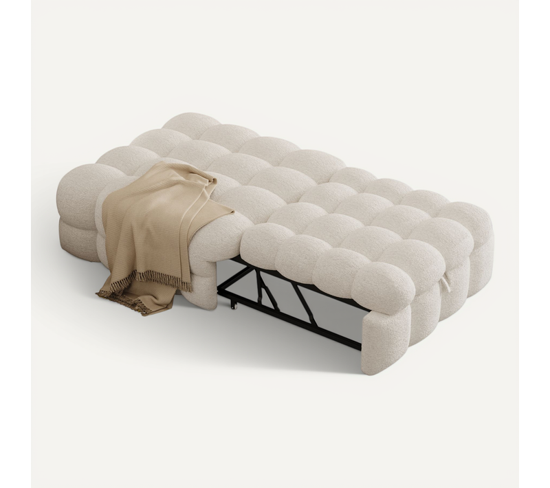 Lit Pliant Simple Rembourré 183x76x42cm, Repose-pieds 2 En 1, Canapé-lit, Tissu Teddy, Beige
