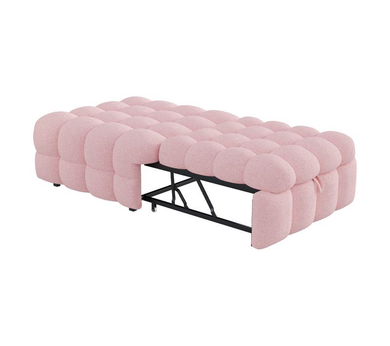 Lit Pliant Simple Rembourré 183x76x42cm, Repose-pieds 2 En 1, Canapé-lit, Tissu Teddy, Rose