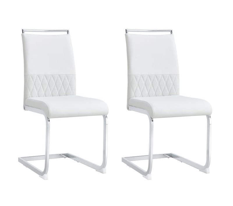 Chaise De Salle à Manger Moderne 42x48x95 Cm, Lot De 2, Dossier Haut, Rembourrée, Blanche