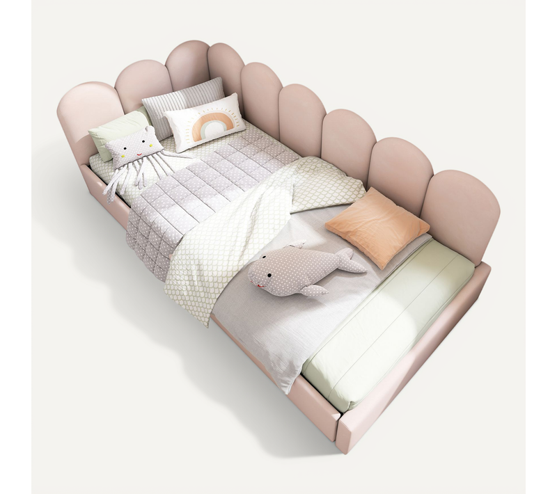 Lit Banquette 90x190 Cm Rose, Velours, Rangement Hydraulique, Style Enfant, Sommier Métal