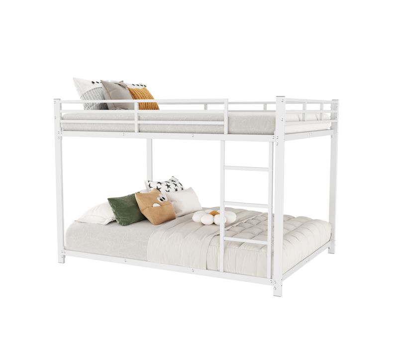 Lit Superposé 140x200 Cm En Métal Pour Enfants, Structure Solide Avec Barrière De Sécurité, Blanc