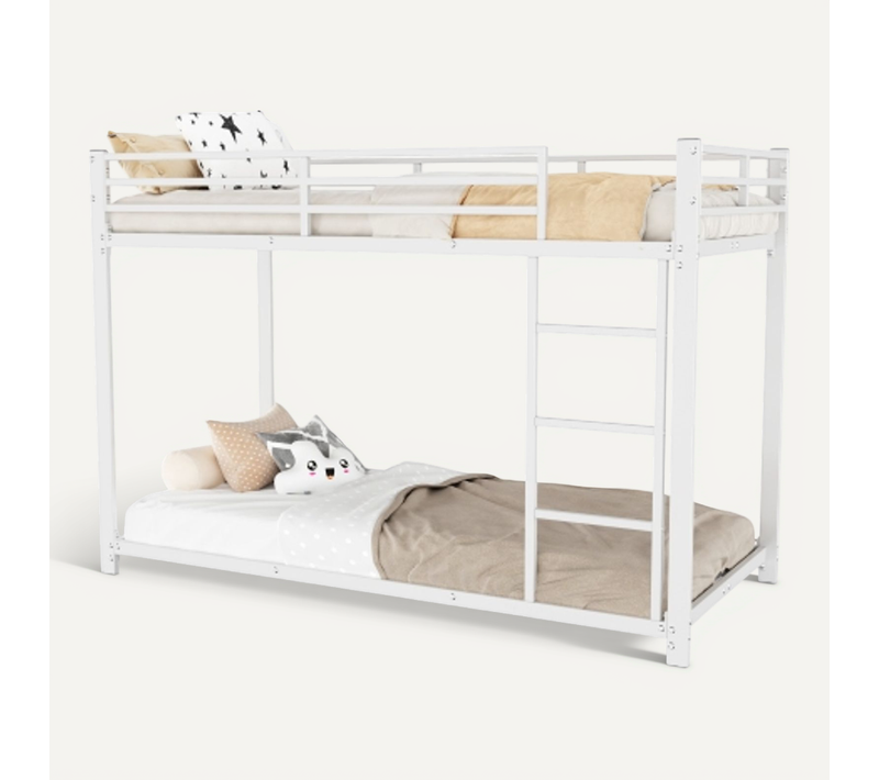 Lit Enfant Superposé 90x200cm, Structure Classique, Métal, Blanc