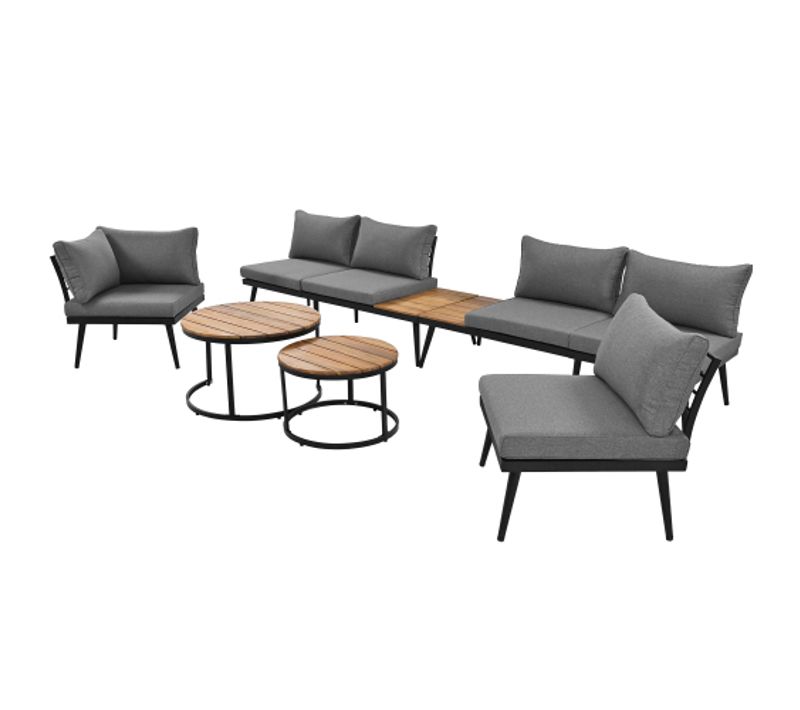 Salon De Jardin 6 Places, 2 Canapés, 2 Chaises Et Tables Gigognes, Bois D'acacia, Gris