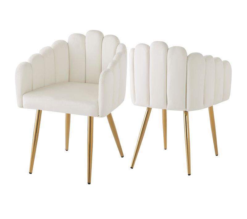 Chaise De Salle à Manger Moderne, Lot De 2, 61x51,5x82 Cm, Dossier Festonné Unique, Beige + Or