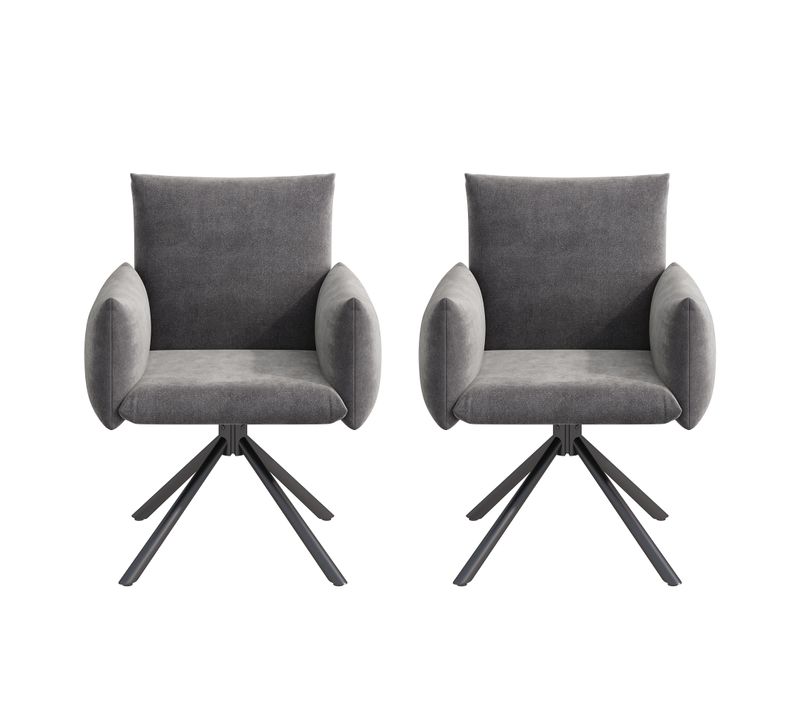Lot de 2 Chaise De Salle à Manger En Velours 60x60x88cm, Fauteuil Rembourré, Pivotant à 360°, Gris