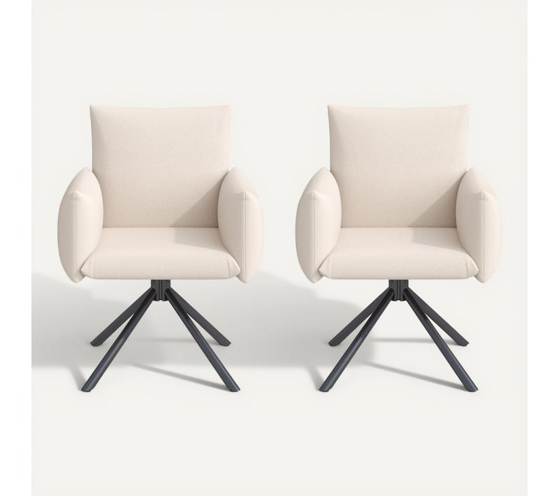 Chaise De Salle à Manger En Lin 60x60x88cm, Fauteuil Rembourré, Pivotant à 360°, Beige