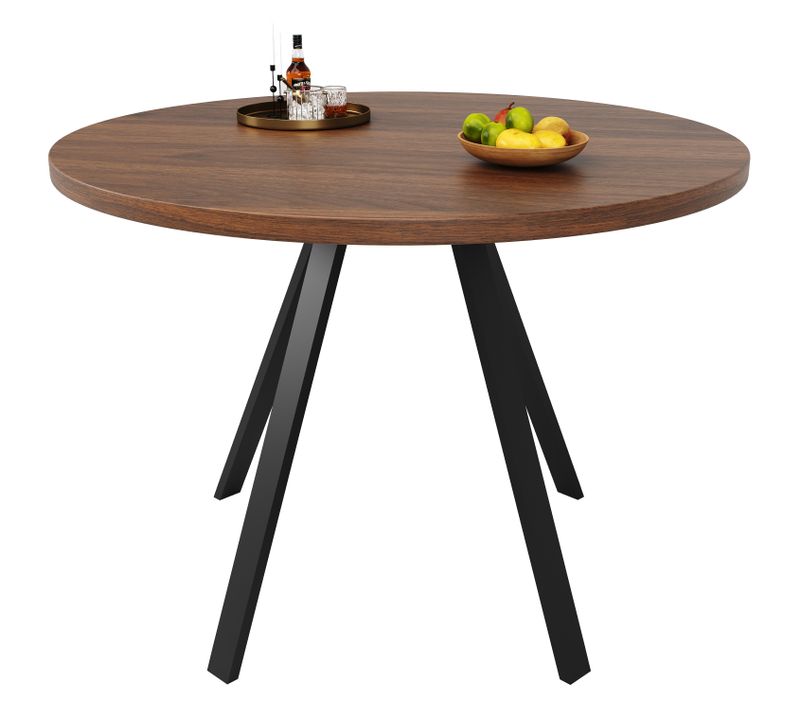 Table à Manger Ronde 80x80x75cm, Table Basse Ronde 4 Personnes, Pieds En Métal, Couleur Noyer