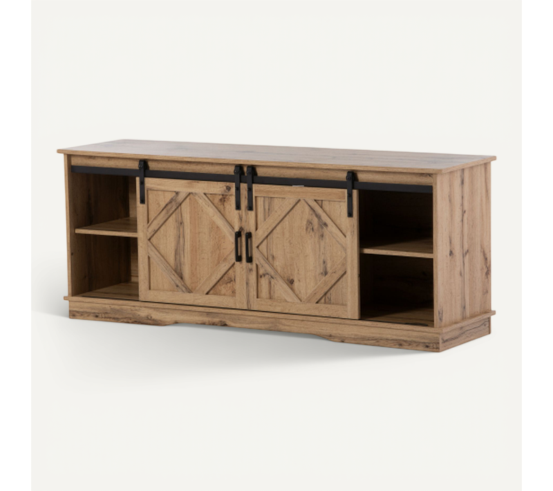 Meuble TV Avec 2 Portes Coulissantes, Étagères Réglables Pour Salon, 150 X 40 X 60 Cm, Marron