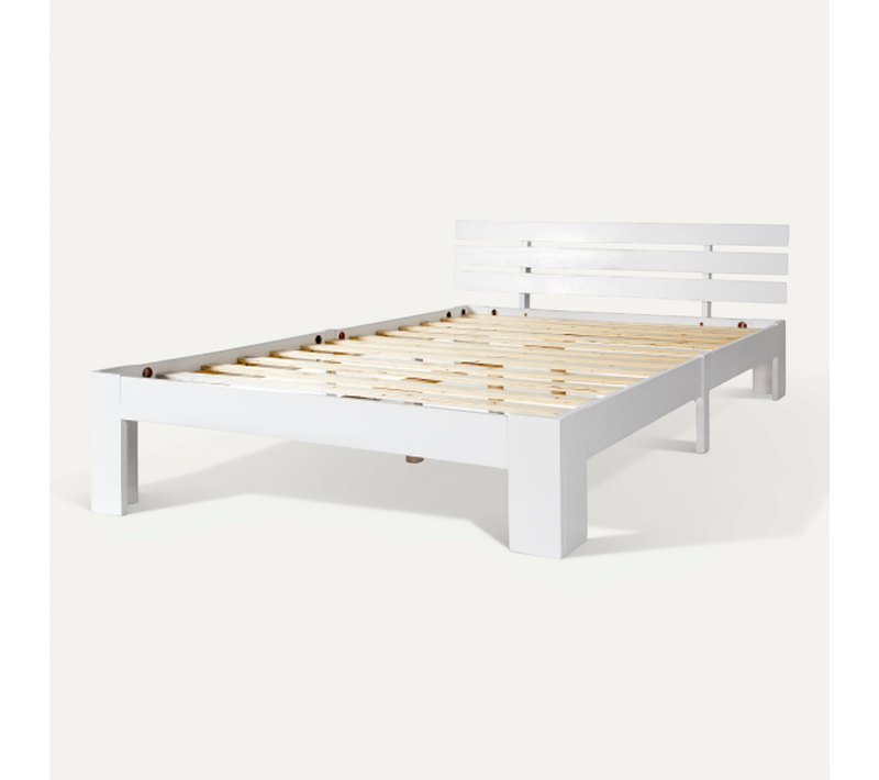 Lit En Bois 140x200 Cm, Cadre De Lit En Pin Avec Tête De Lit Et Sommier à Lattes, Blanc