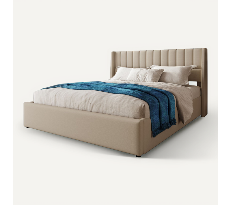 Lit Coffre 160x200 Cm, Cadre De Lit Avec Rangement, Sommier à Lattes, Lin, Beige