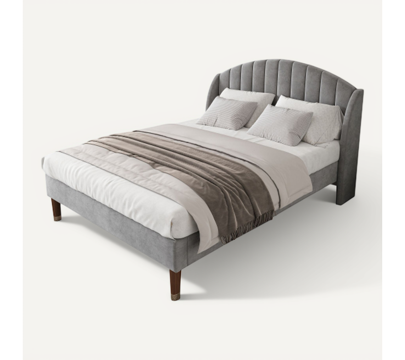 Lit Adulte 160x200 Cm Avec Sommier à Lattes Et Tête De Lit, En Velours, Gris