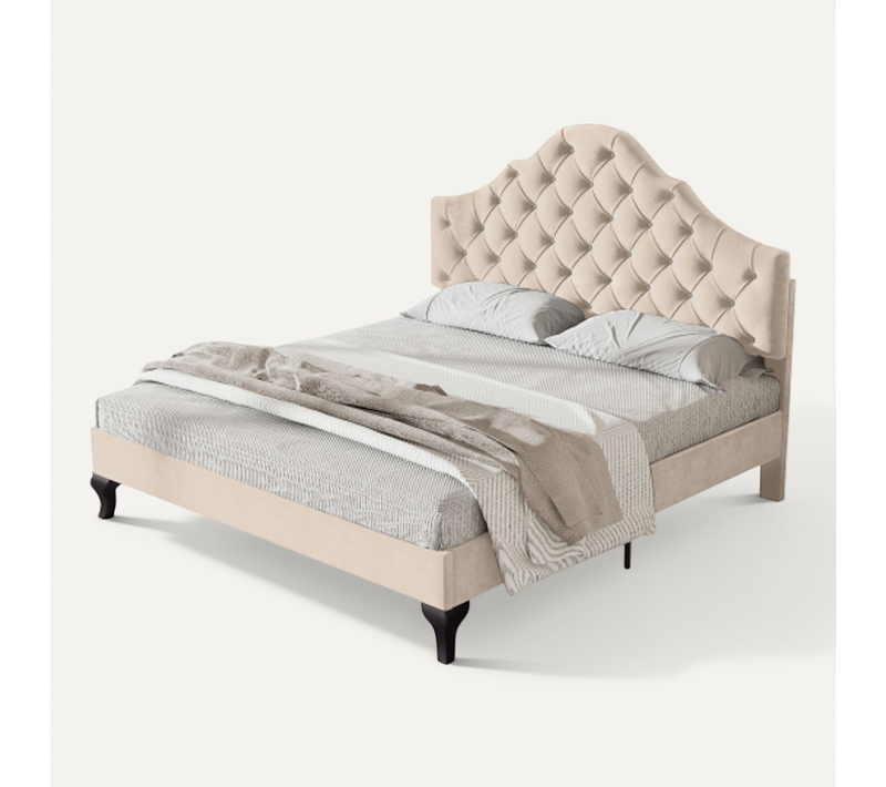 Lit Adulte 140x190 Cm Avec Tête De Lit Réglable En Hauteur, Sommier à Lattes, En Velours, Beige