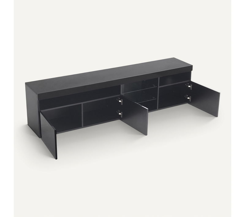Meuble TV Noir 180cm Avec LED, 3 Portes, Espace De Rangement Meubles De Salon