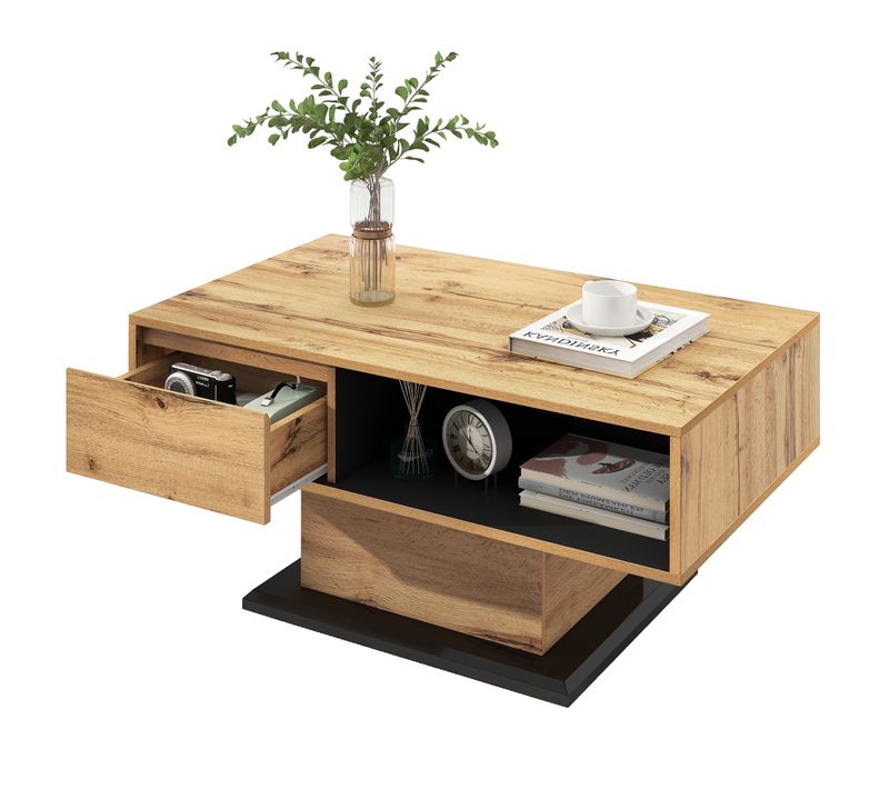 Table Basse Rangement 100x60cm Avec Tiroir, Woodgrain Naturel Clair