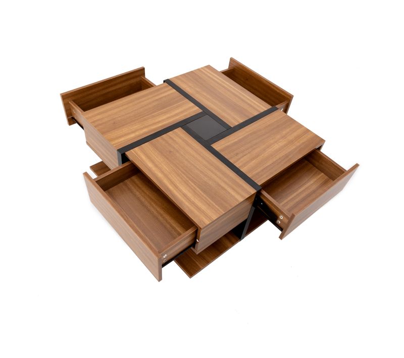 Table Basse Carrée Avec 4 Tiroirs Table De Bout De Rangement. 78x78x36 Cm, Naturel