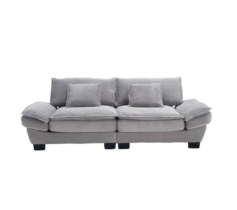 Canapé 2 Places Moderne 224 X 81 X 81 Cm, Structure En Bois + Pieds En Plastique Noir, Gris Clair