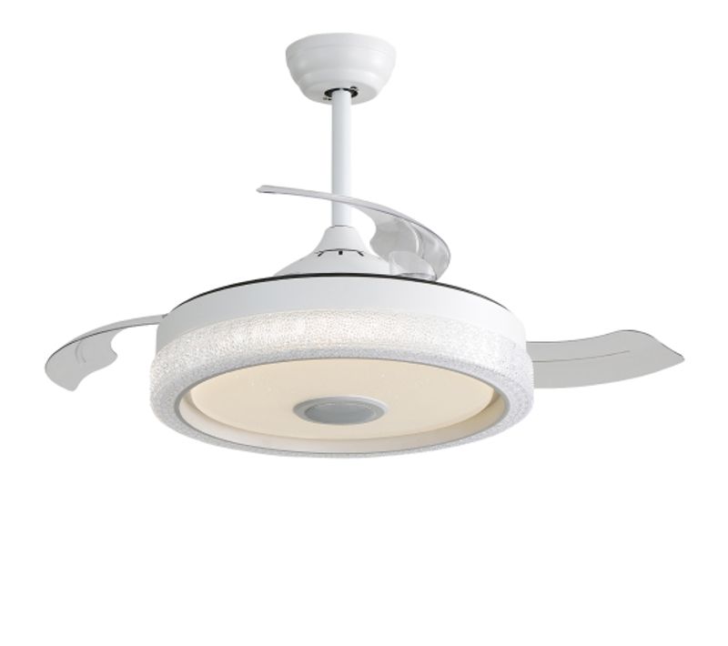 Ventilateur De Plafond 42" (106 Cm) Avec LED, 3 Pales En Abs, Lecteur Bluetooth, Télécommande, Blanc