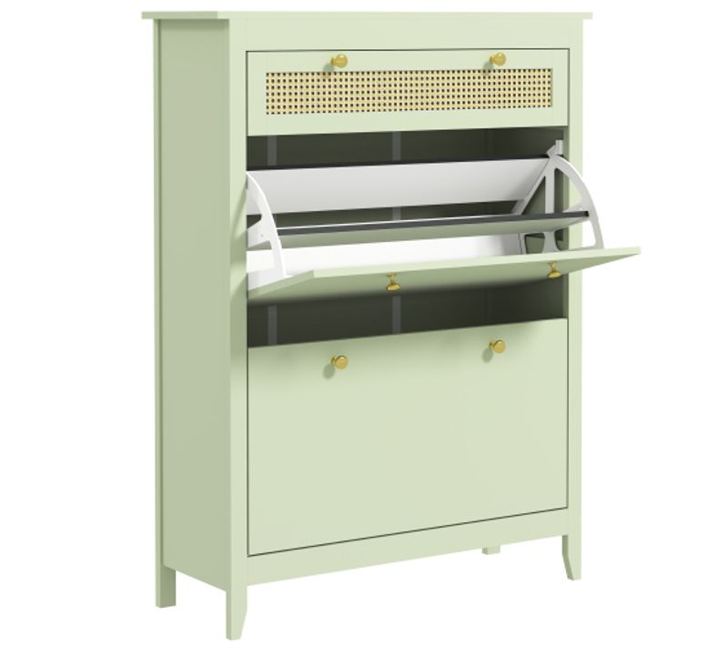 Meuble à Chaussures 2 Portes, 1 Tiroir, Pour 12 Paires De Chaussures, 88x30x120 Cm, Vert