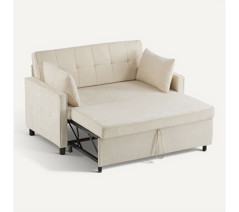 Canapé Double 142x132x85cm, Convertible, Dossier Réglable, Montage Facile, Beige