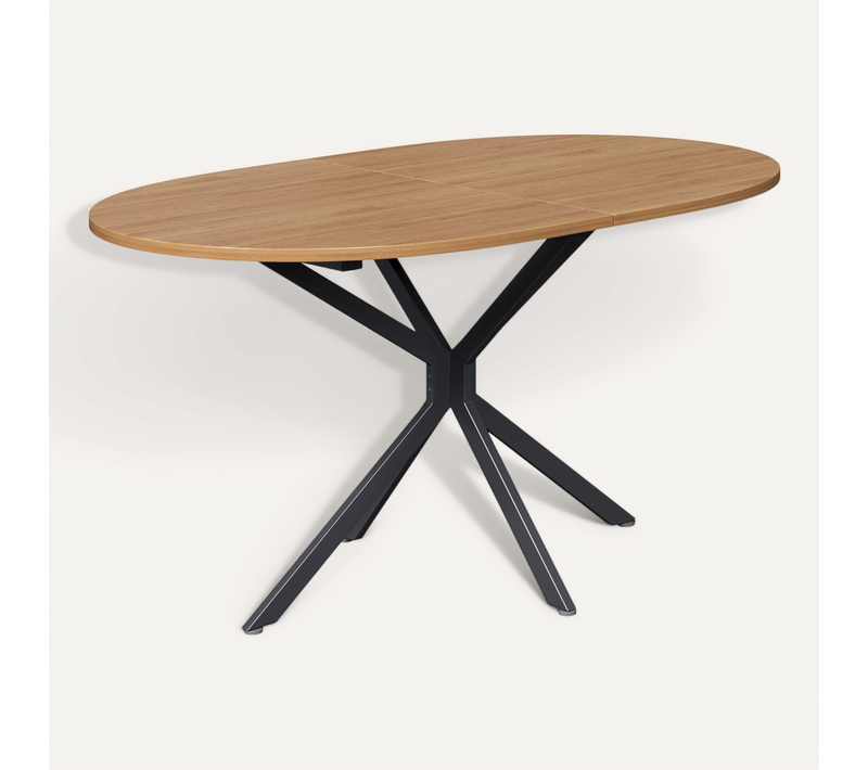 Table à Manger Ovale, Pour 4 à 6 Personnes, Pieds En Métal, Mdf, Naturel, 120×80×75,5 Cm