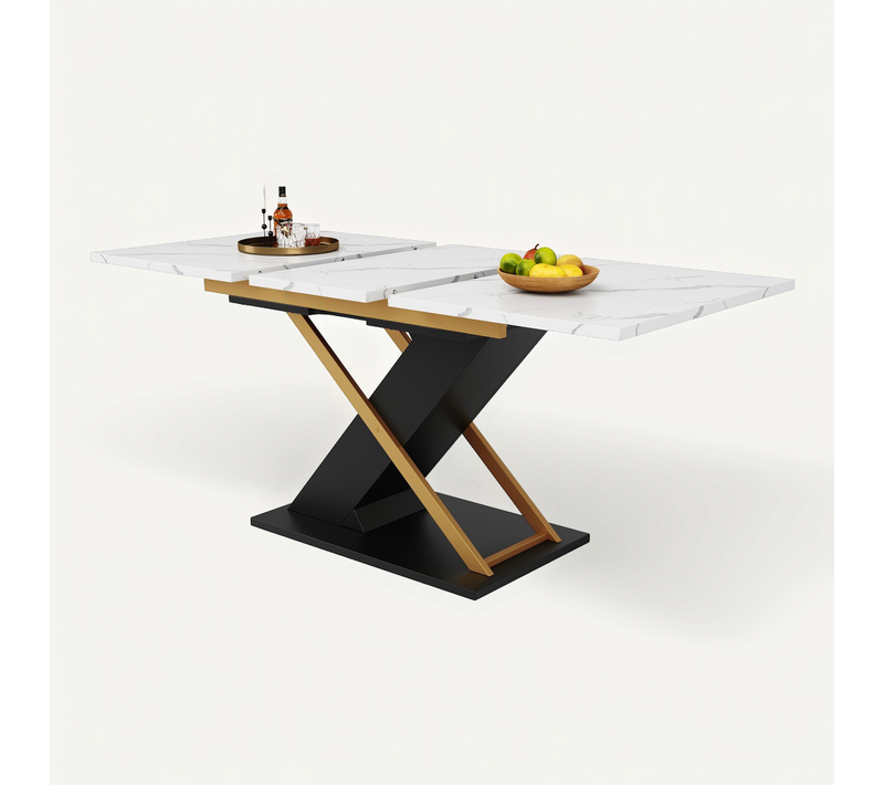 Table à Manger Extensible Rectangulaire, Table De Salon De Cuisine, Mdf, Blanc, 120-160×80×75,4cm