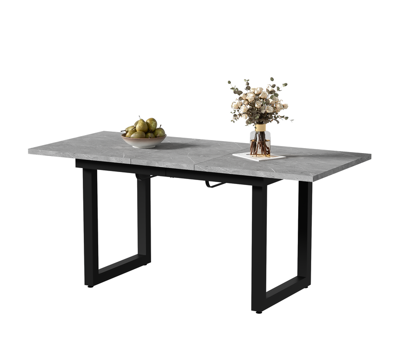 Table à Manger Rectangulaire Extensible Gris, Pieds En Métal, Mdf, 140,180×80×75cm
