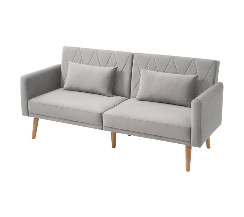 Canapé Convertible En Velours 2 Places - Dossier Réglable - 180×75×82 Cm - Gris Clair