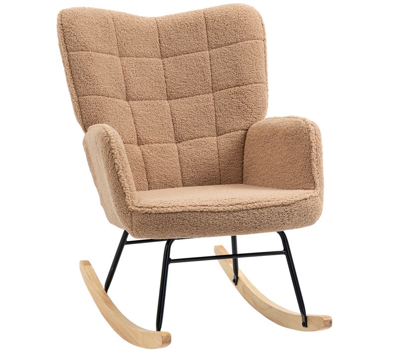 Fauteuil à Bascule, Pieds En Bois, Tissu Imitation Laine, Fauteuil De Salon,  Kaki