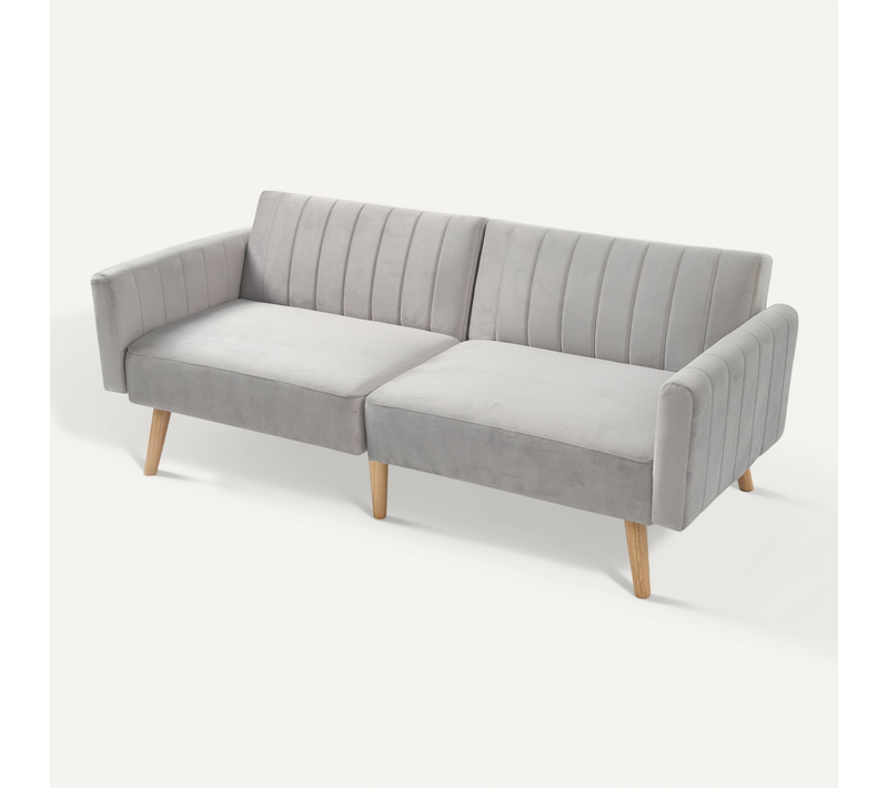 Canapé Convertible, Canapé 2 Places, Dossier Réglable, Velours, Gris Clair, 178×75×68 Cm