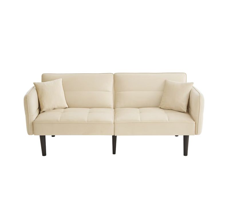 Canapé Convertible 2 Places 176x78x76cm, Banquette Clic Clac 2 En 1, Tissu, Beige