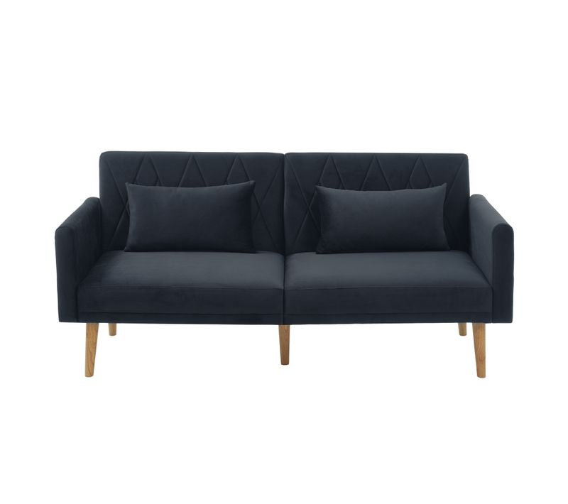 Canapé Convertible Banquette Clic Clac 2 Places Moderne, Canapé-lit, Tissu Velours, Noir