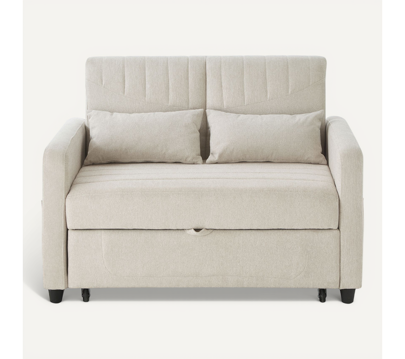Canapé Double Pliant 114x77x82,5cm, 2 Coussins, Dossier Réglable 3 Positions, Beige
