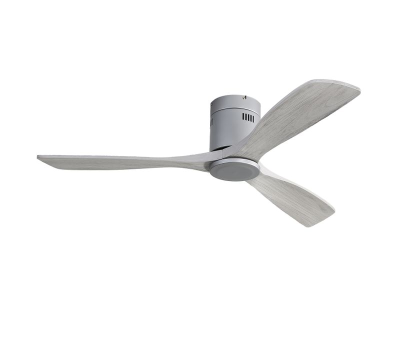 Ventilateur Plafond 52", 3 Pales En Bois Sculpté, 6 Vitesses, Télécommande, Sans Lumière Argent