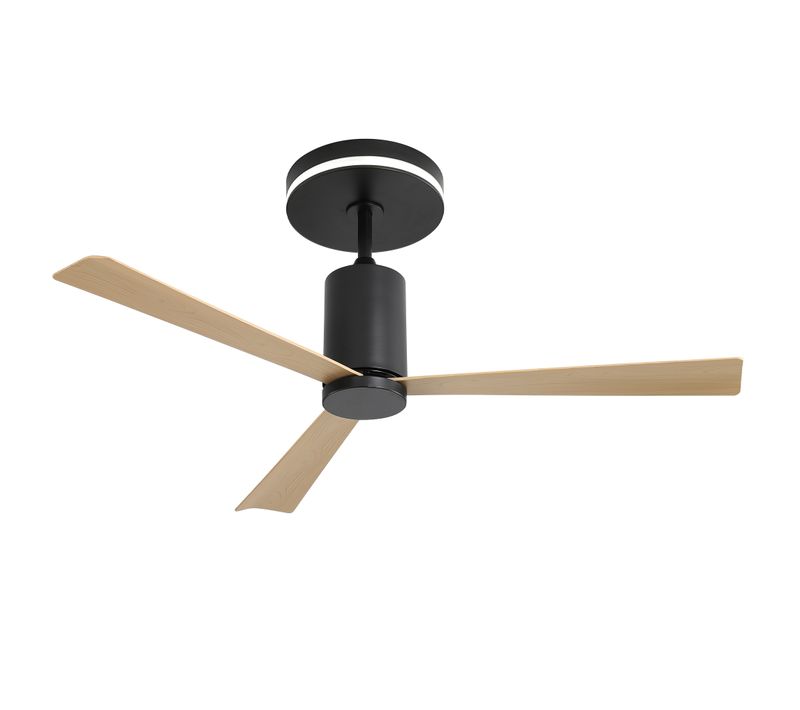 Ventilateur Plafond 52"moderne, LED 18 W, Avec Télécommande, 3 Pales En Abs, Noir+bois