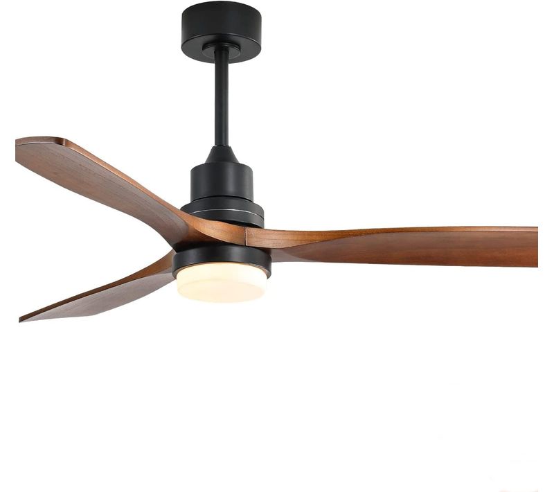 Ventilateur Plafond 52", Télécommande à 6 Vitesses Lumière LED Tricolore Couleur Bois De Noyer
