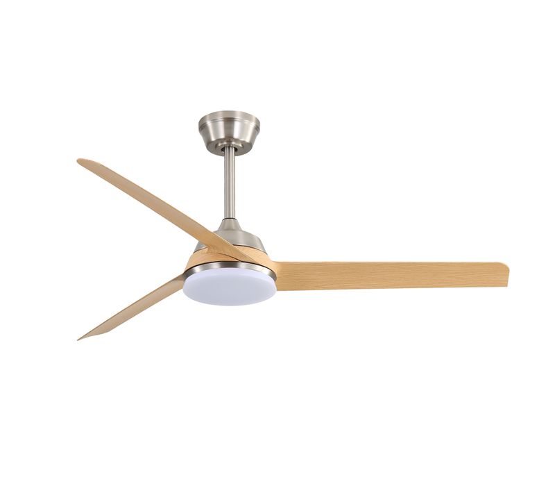 Ventilateur Plafond 52",avec Éclairage LED 22 W Et Télécommande, 3 Pales En Abs Couleur Bois Clair