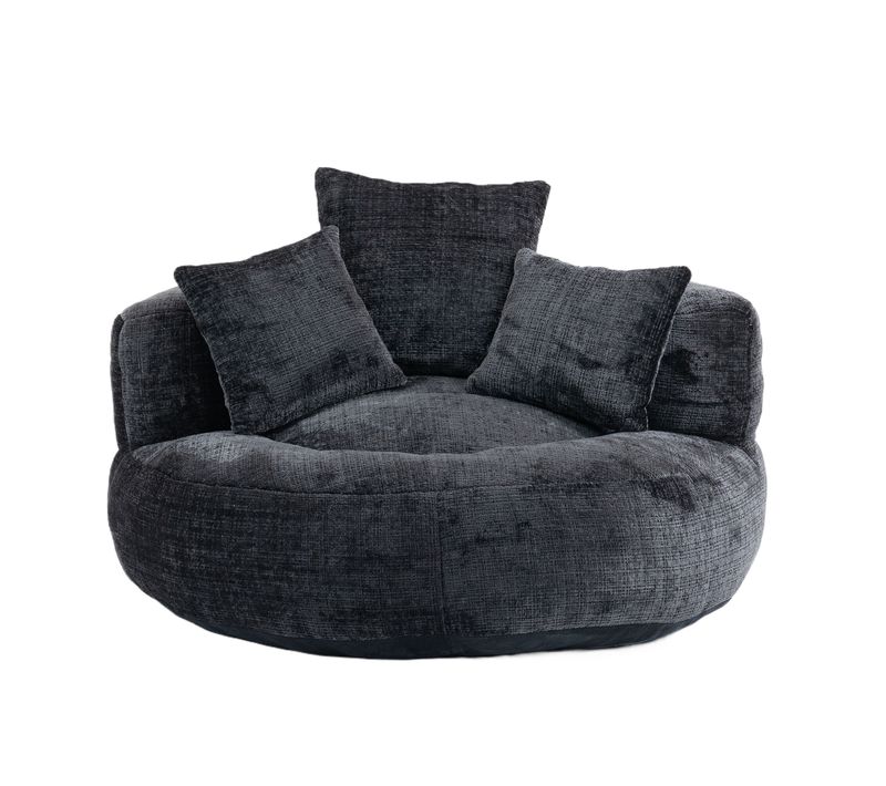 Fauteuil Poire à Dossier Haut 108 X 108 X 52 Cm, 3 Coussins, noir