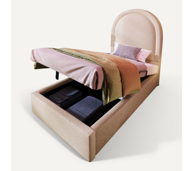 Lit Coffre 90x200 Cm, Lit Enfant, Sommier à Lattes, Velours, Beige