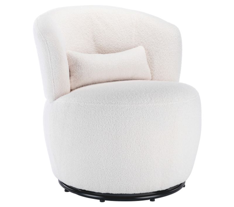 Fauteuil Fixe Pivotant En Peluche Teddy 65 X 70 X 73 Cm Avec 1 Coussin Lombaire, Blanc