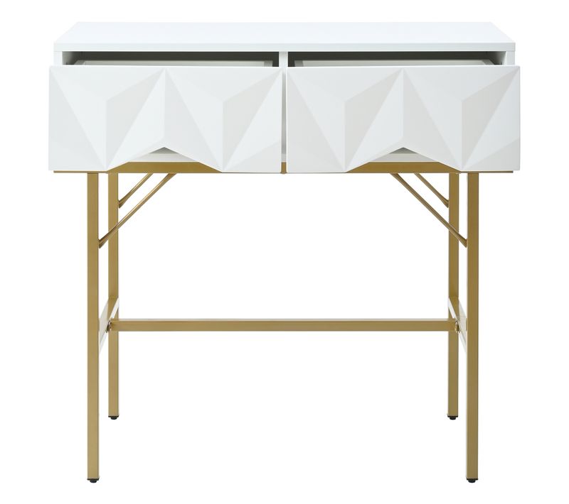Table Console Avec 2 Tiroirs Blanc Et Doré 80x40x80cm