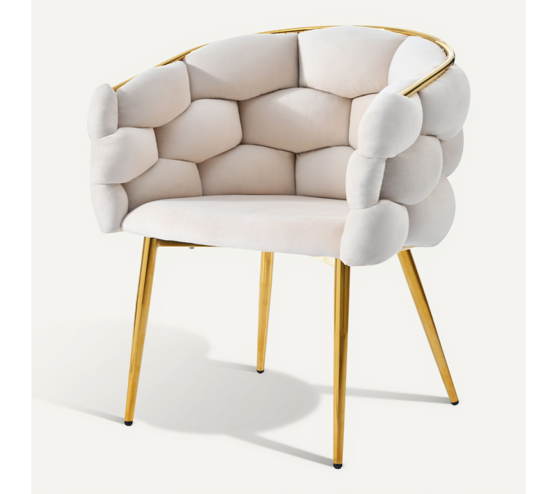 Chaise En Velours, 1 Pièce – Pour Salon, Salle à Manger Ou Coiffeuse, Pieds En Fer Doré, Beige